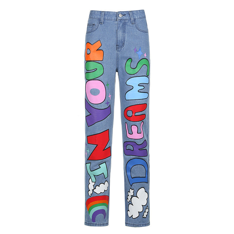 Graffiti Print Losse Jeans