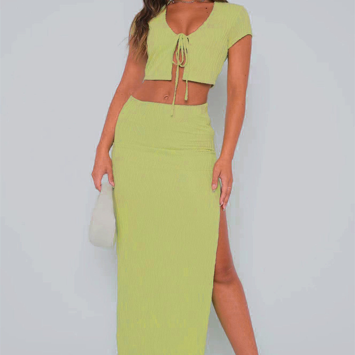 Pattern Sexy Short Sleeve Skirt Suit